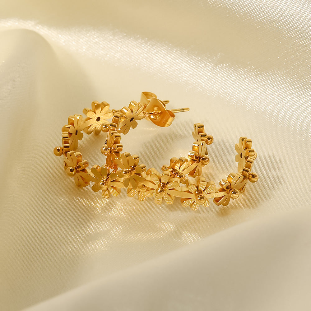 Wholesale Spring Flowers 18K Gold Plated Titanium Steel Earrings